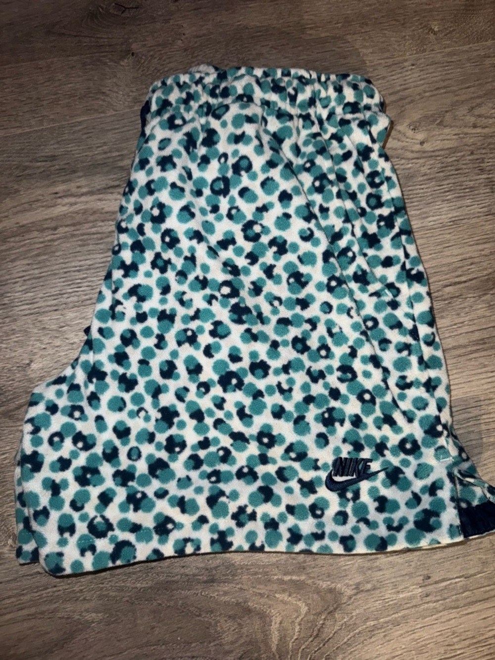 Nike Sportswear Club polar Fleece shorts teal abstract leopard print M